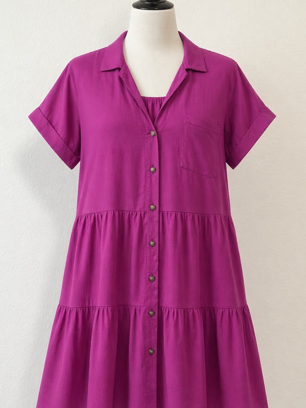 LOFT Magenta Tiered Button-Front Midi Dress, Size XL